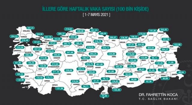 İllere göre haftalık vaka haritası: İşte en az ve en çok vaka görülen iller!