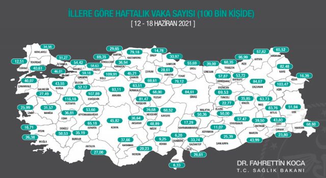 İllere göre haftalık vaka haritası yayınlandı
