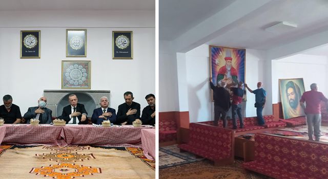 Erdoğan'ın Hüseyin Gazi Cemevi ziyareti öncesi yerleri değiştirilen resimler eski yerlerine asıldı