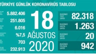 Türkiye'de 20 kişi koronavirüsten hayatını kaybetti